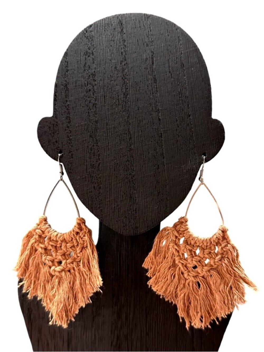 Macrame Fringe Hoop Earrings Boho Style Handmade Chandelier Style NWOT